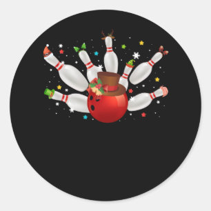 Sticker Rond Bowling Jeu de Noël Bowler Santa Hat Merry Chri