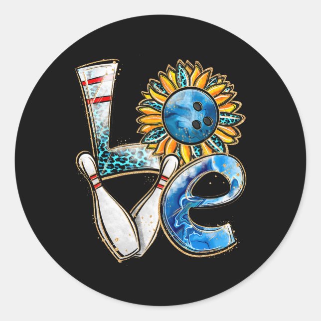 Sticker Rond Bowling Love Sunflower Bowling Pin Matching Mens W (Devant)