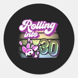 Sticker Rond Bowling Party Rolling Dans 30 Bowling Anniversaire