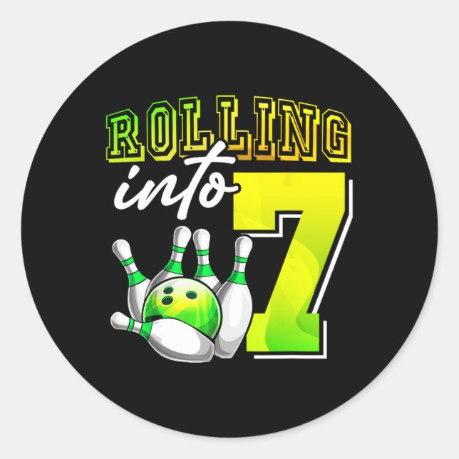 Sticker Rond Bowling Party Rolling dans 7 7e anniversaire fille (Devant)
