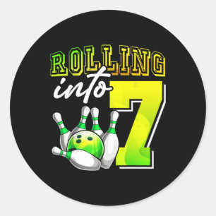 Sticker Rond Bowling Party Rolling dans 7 7e anniversaire fille