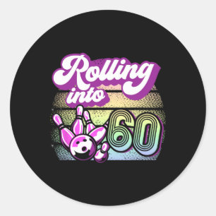 Sticker Rond Bowling Party Rolling En 60 Bowling Anniversaire