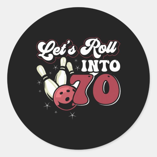 Sticker Rond Bowling Party Rolling En 70 Bowling Anniversaire (Devant)