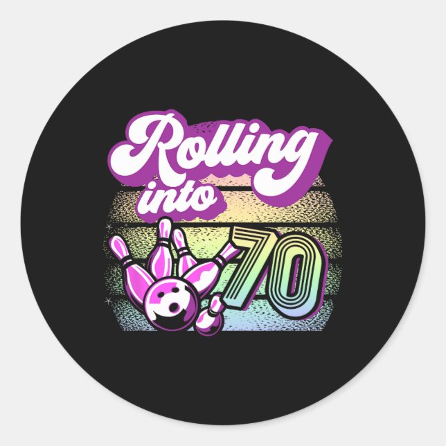 Sticker Rond Bowling Party Rolling En 70 Bowling Anniversaire 1 (Devant)