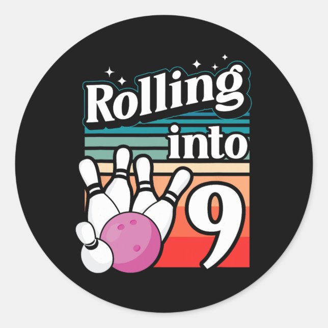 Sticker Rond Bowling Party Rolling En 9 Bowling Anniversaire (Devant)