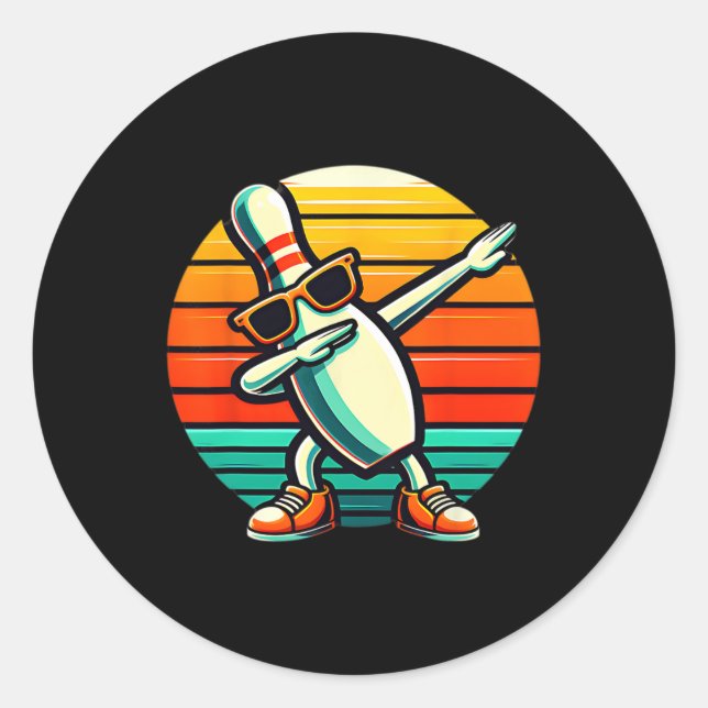 Sticker Rond Bowling Pin Dabbing Sungles Bowler Player Kids Boy (Devant)