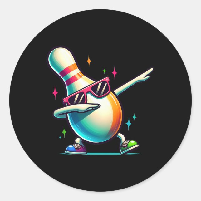 Sticker Rond Bowling Pin Dabbing Sungles Bowler Player Kids Boy (Devant)
