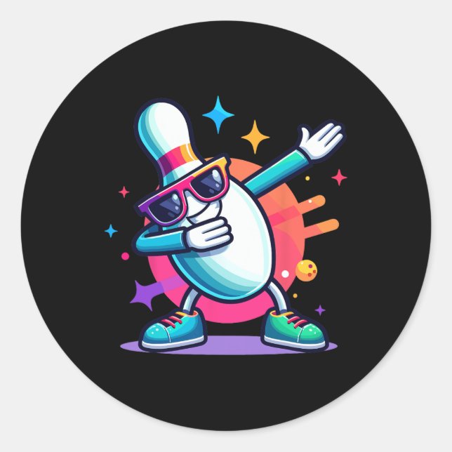 Sticker Rond Bowling Pin Dabbing Sungles Bowler Player Kids Boy (Devant)