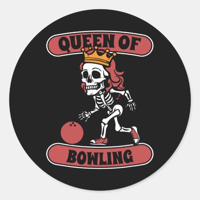 Sticker Rond Bowling Skeleton Team League - Alley Bowler Queen (Devant)