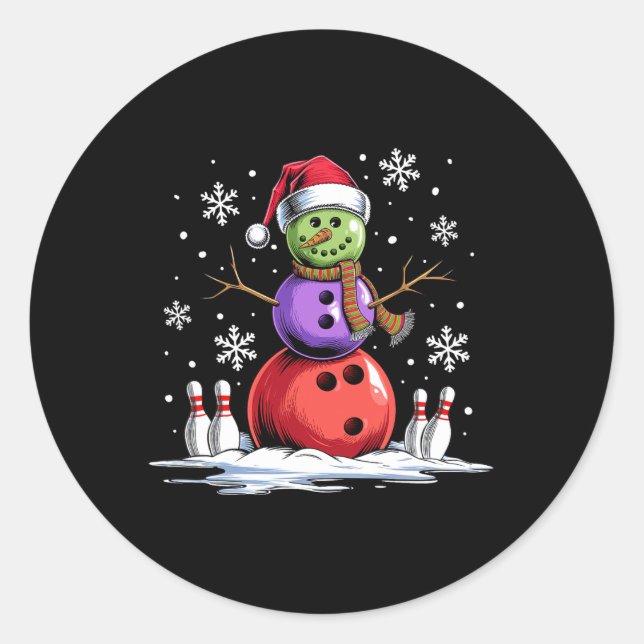 Sticker Rond Bowling Snowman Bowling Joueur Santa Hat Noël (Devant)