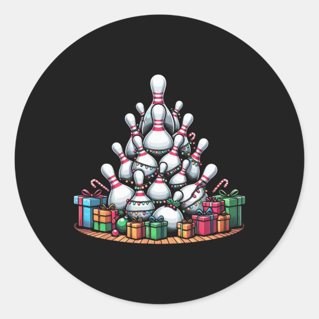Sticker Rond Bowling Xmas Lighting Père Noël Cute Bowling Noël (Devant)