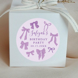 Sticker Rond Bows mignonnes violet Anniversaire Fête Favoriser