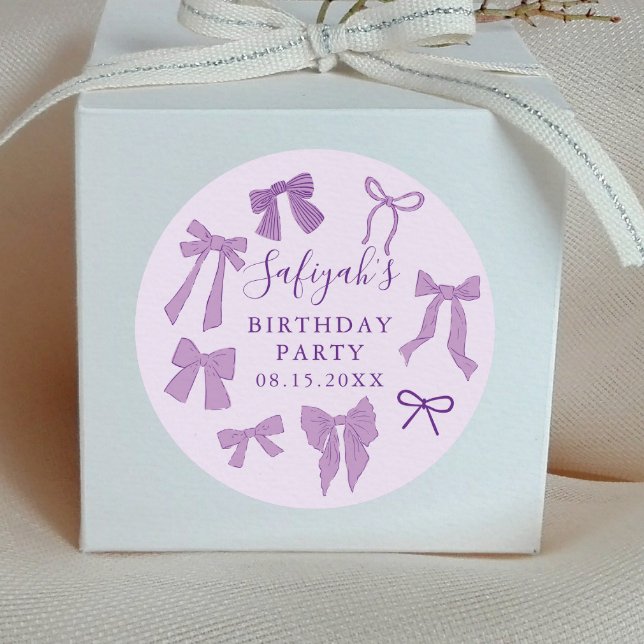 Sticker Rond Bows mignonnes violet Anniversaire Fête Favoriser (Créateur téléchargé)