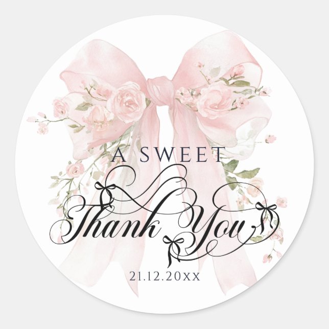 Sticker Rond Bowtiiful One 1er Anniversaire Fleurs Ruban Filles (Devant)