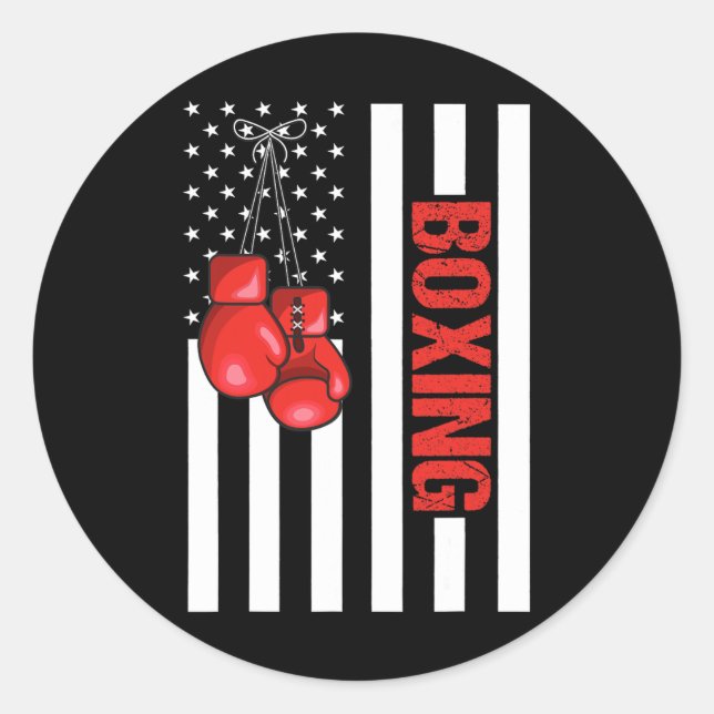 Sticker Rond Boxe à drapeau américain Boxe patriotique 1 (Devant)