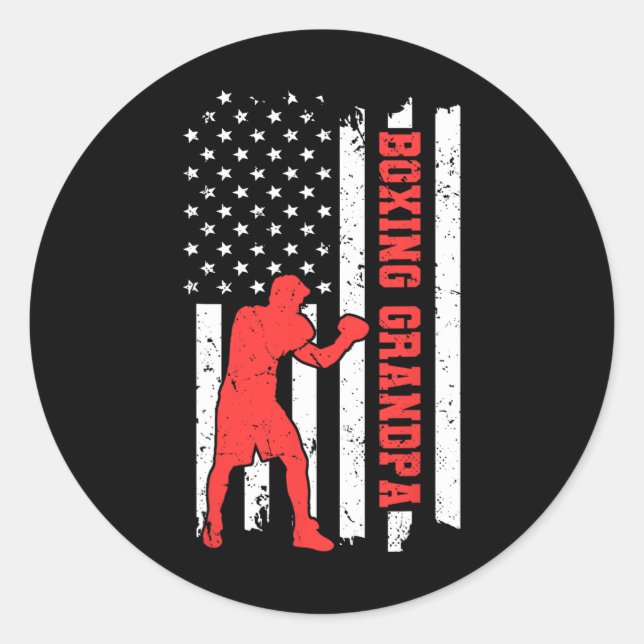 Sticker Rond Boxe Amérique Drapeau Boxe Arts Martiaux Boxe Gra (Devant)