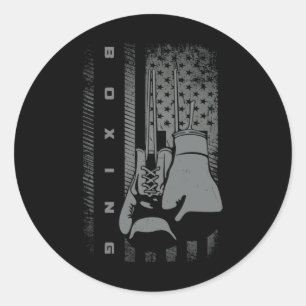 Sticker Rond Boxe au drapeau américain pour femmes enfants homm
