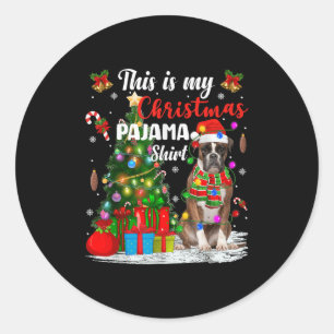 Sticker Rond Boxe Chien Xmas Lumières Arbre C'Est Mon Pa De Noë
