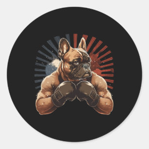 Sticker Rond Boxe de chien bouledogue français Art martial de k