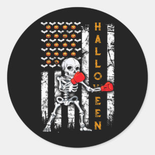 Sticker Rond Boxe de squelette Halloween Boxeur Kickboxing MMA