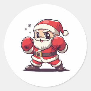 Sticker Rond Boxe du Père Noël - Noël sur le thème des Fêtes