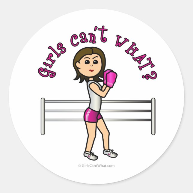Sticker Rond Boxe féminine rose pâle (Devant)