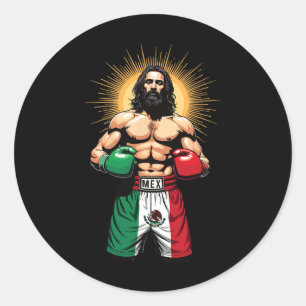 Sticker Rond Boxe mexicaine - shorts de boxe Jésus Christ Mex
