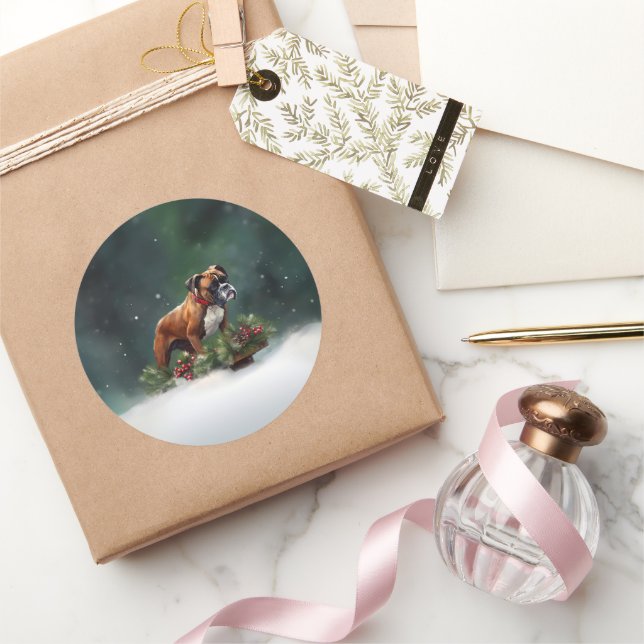 Sticker Rond Boxe neige de Noël hiver (Cadeaux)