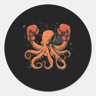 Sticker Rond Boxe Octopus Lover Ocean Sea Creature Boxer Kick