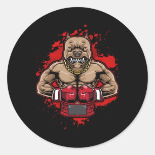 Sticker Rond Boxe Pit Bull Aime Pitbulls Entraînement Chien Ani