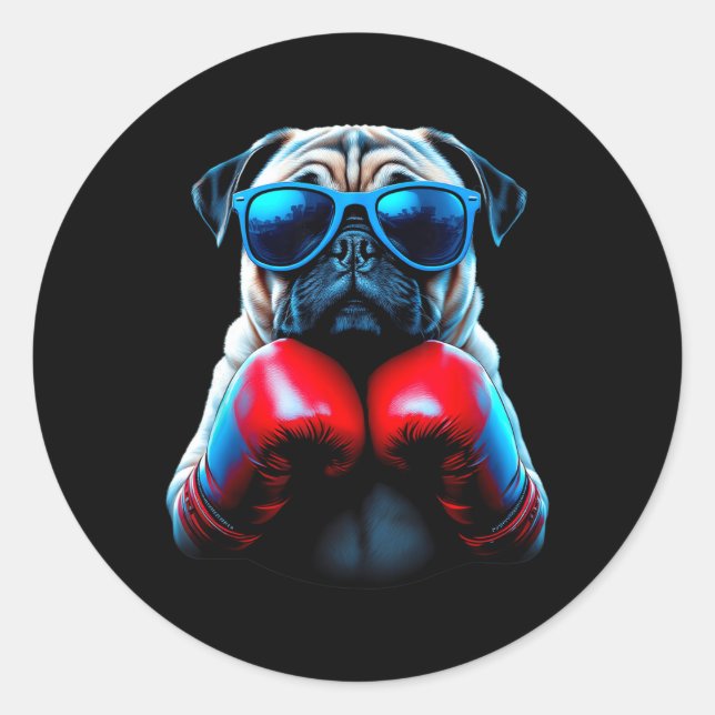 Sticker Rond Boxe Pug Chien Kickboxing Cool  (Devant)