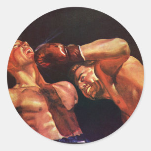 Sticker Rond Boxe sportive vintage, boxeurs se frappant combat