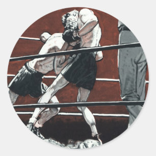 Sticker Rond Boxe sportive vintage, des boxeurs s'affrontent su