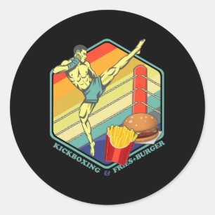 Sticker Rond Boxe thaïlandaise de kickboxing Frites Burger Fast