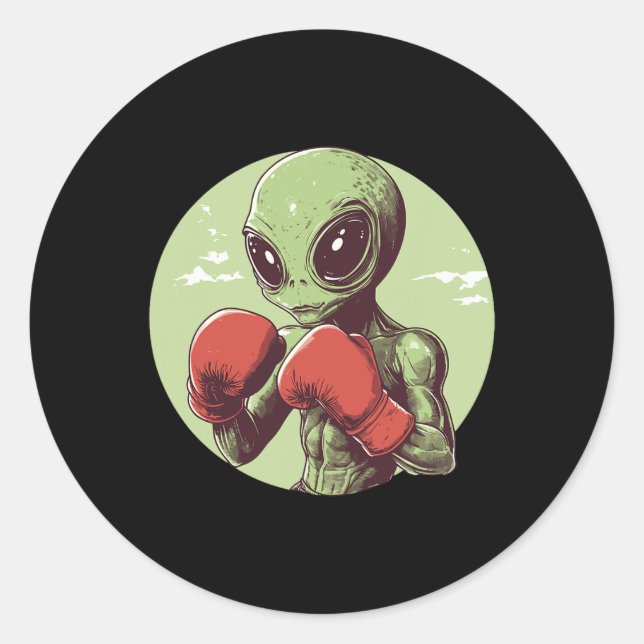 Sticker Rond Boxer Alien Prêt À Combattre En Gants (Devant)