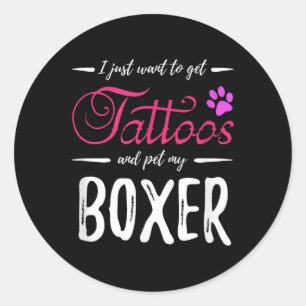Sticker Rond Boxer Amoureux des chiens Tattoo Shirt Funny Chien