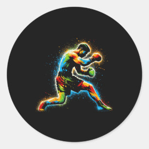 Sticker Rond Boxer Boxer Ring Martial Art Sport Kickboxer Trai