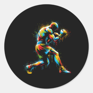 Sticker Rond Boxer Cercle Sport Colorful Sport Kickboxer Format