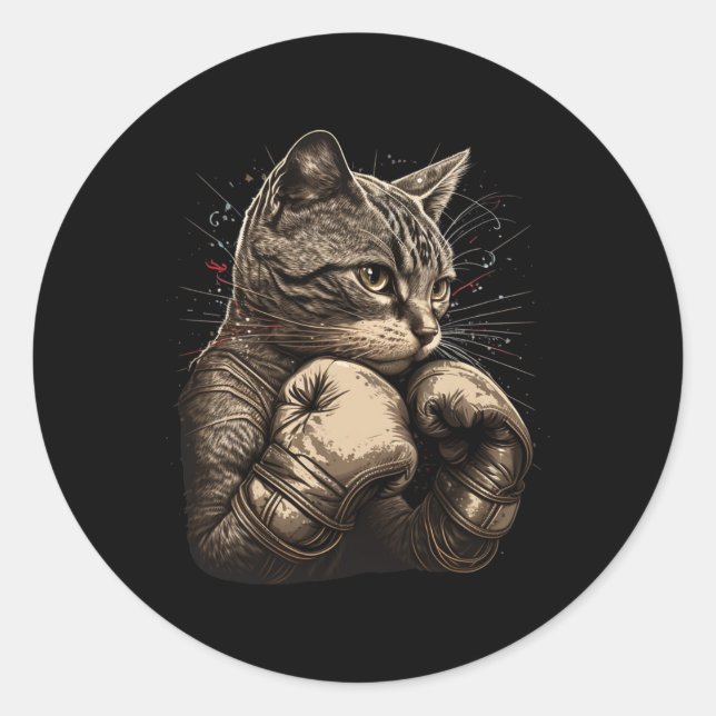 Sticker Rond Boxer Chat Boxer Drôle Chat Graphique Pour Hommes  (Devant)
