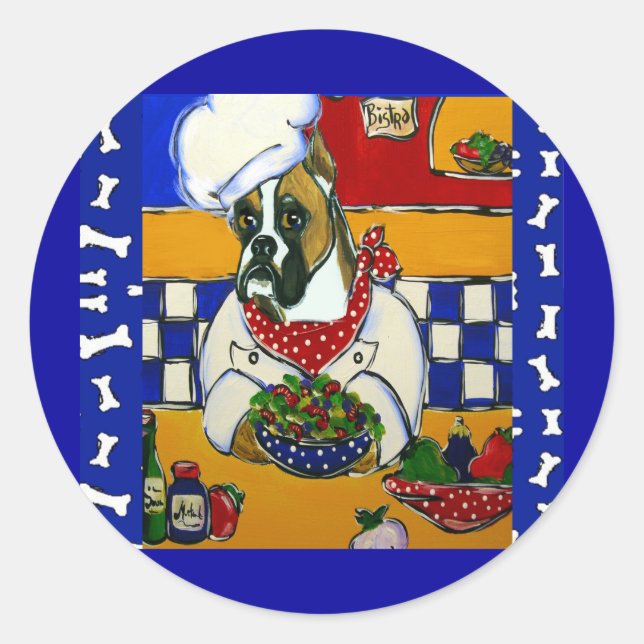 Sticker Rond Boxer Chien Chef (Devant)