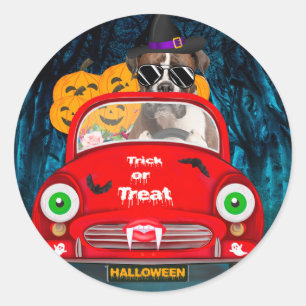 Sticker Rond Boxer Chien Conduite Voiture Effrayant Halloween