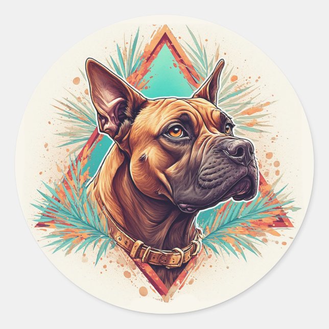 Sticker Rond Boxer Chien Élégant (Devant)