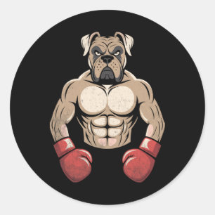 Sticker Rond Boxer Chien Gants de boxe Animaux Chiens Boxers Ho