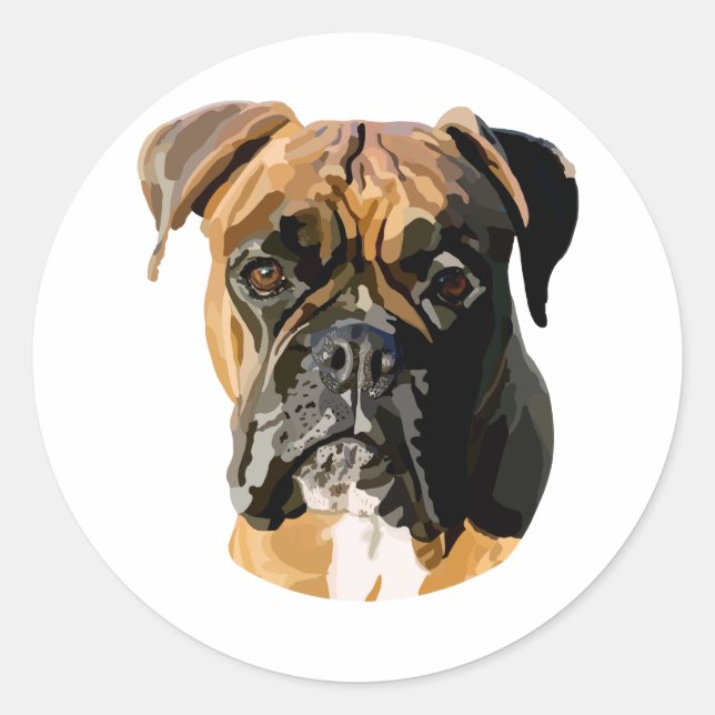 Sticker Rond Boxer Chien main tiré Art numérique (Devant)