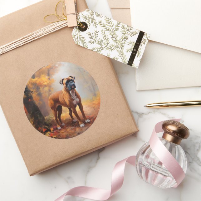 Sticker Rond Boxer en automne Feuilles automne Inspire (Cadeaux)