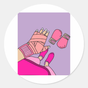 Sticker Rond Boxer Femme Boxer Retro Boxing Gants