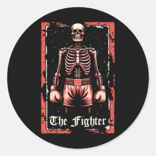 Sticker Rond Boxer Fighter - Sparring Gants Boxer Skeleton Ta