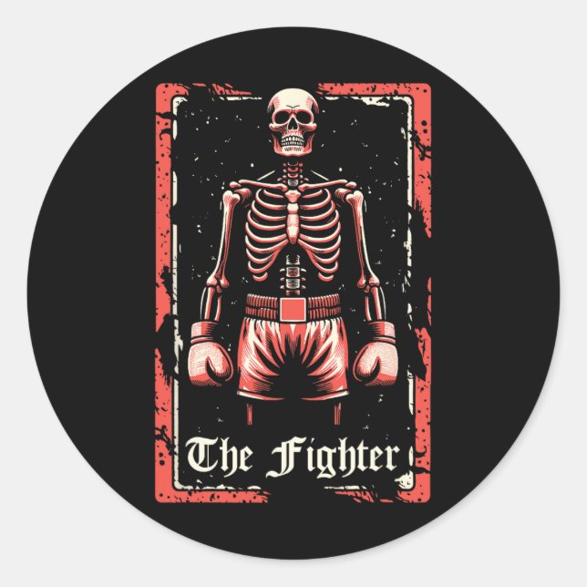 Sticker Rond Boxer Fighter - Sparring Gants Boxer Skeleton Ta (Devant)