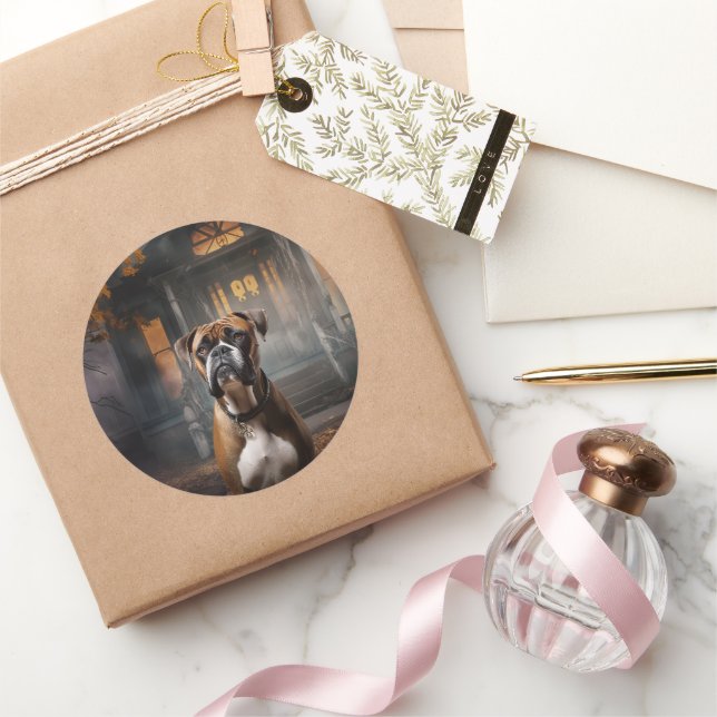 Sticker Rond Boxer Halloween Épouvantable (Cadeaux)