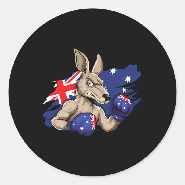 Sticker Rond Boxer Kangaroo Boxer Drapeau Australien Love Austr (Devant)